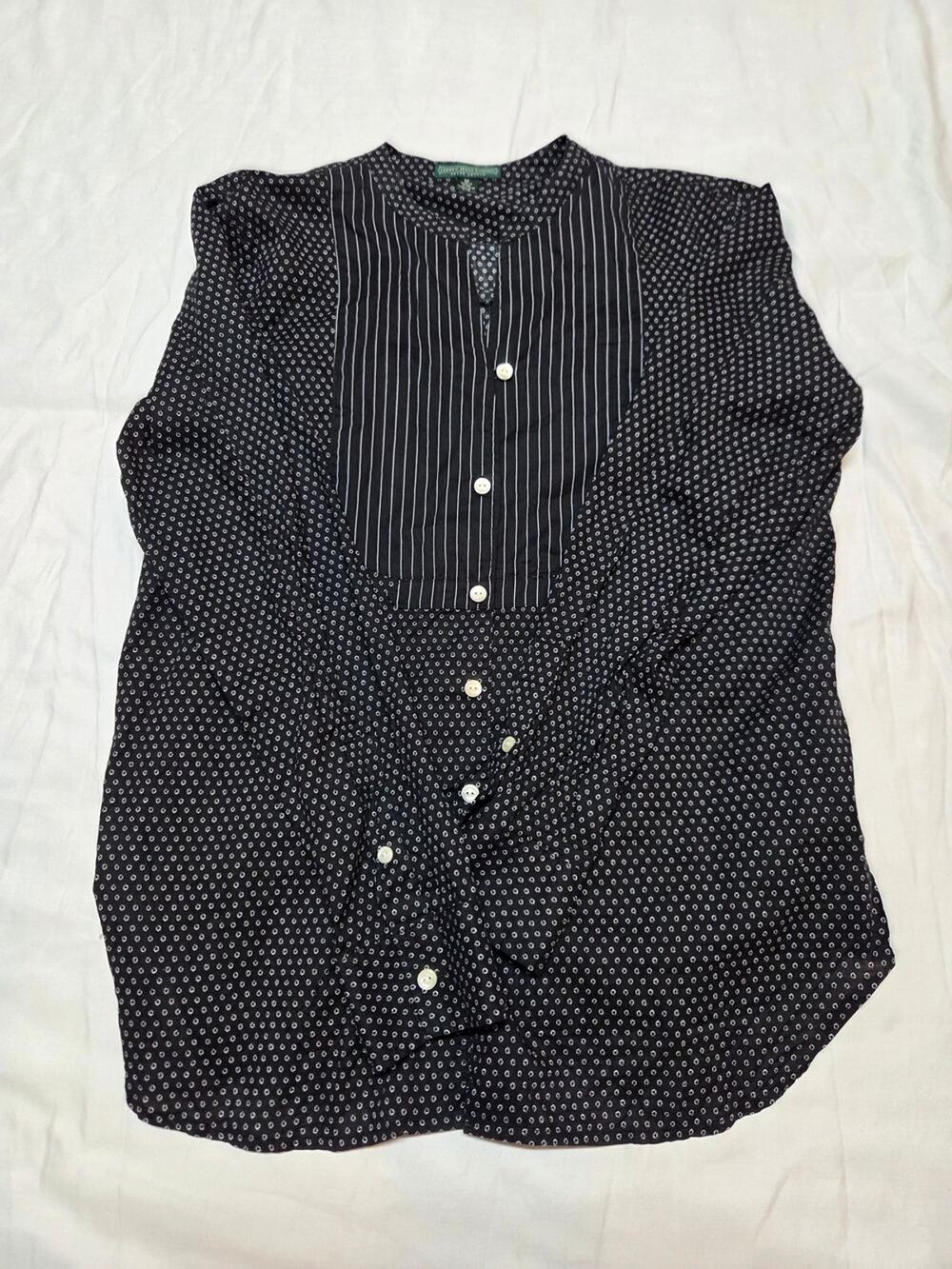Lauren Ralph Lauren Black Long Sleeve Button-Up Shirt with Contrast Bib